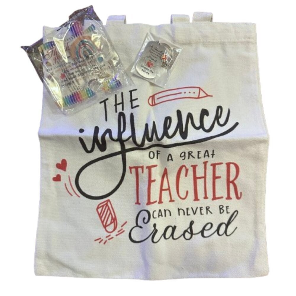 Teacher Bundle- Canvas Tote Bag, Keychain and Thank you Plaque